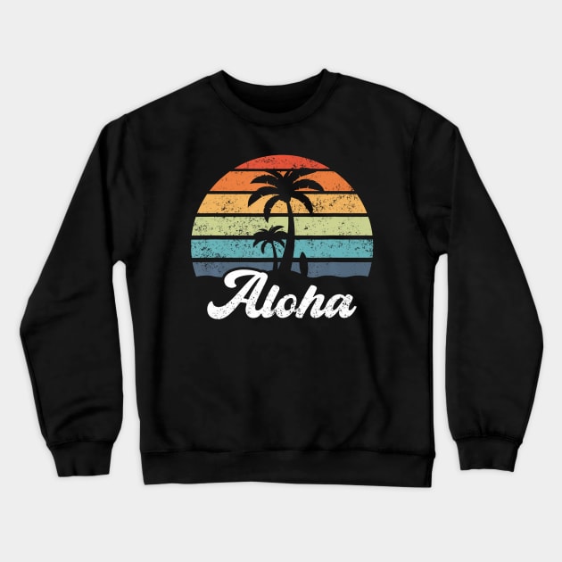 Aloha Hawaii Hawaiian Island Palm Beach Surfboard Surf Crewneck Sweatshirt by Aleem James